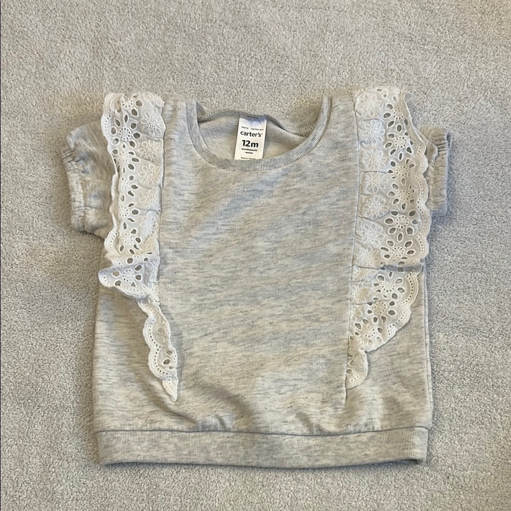 Girls White Ruffle Gray Shirt